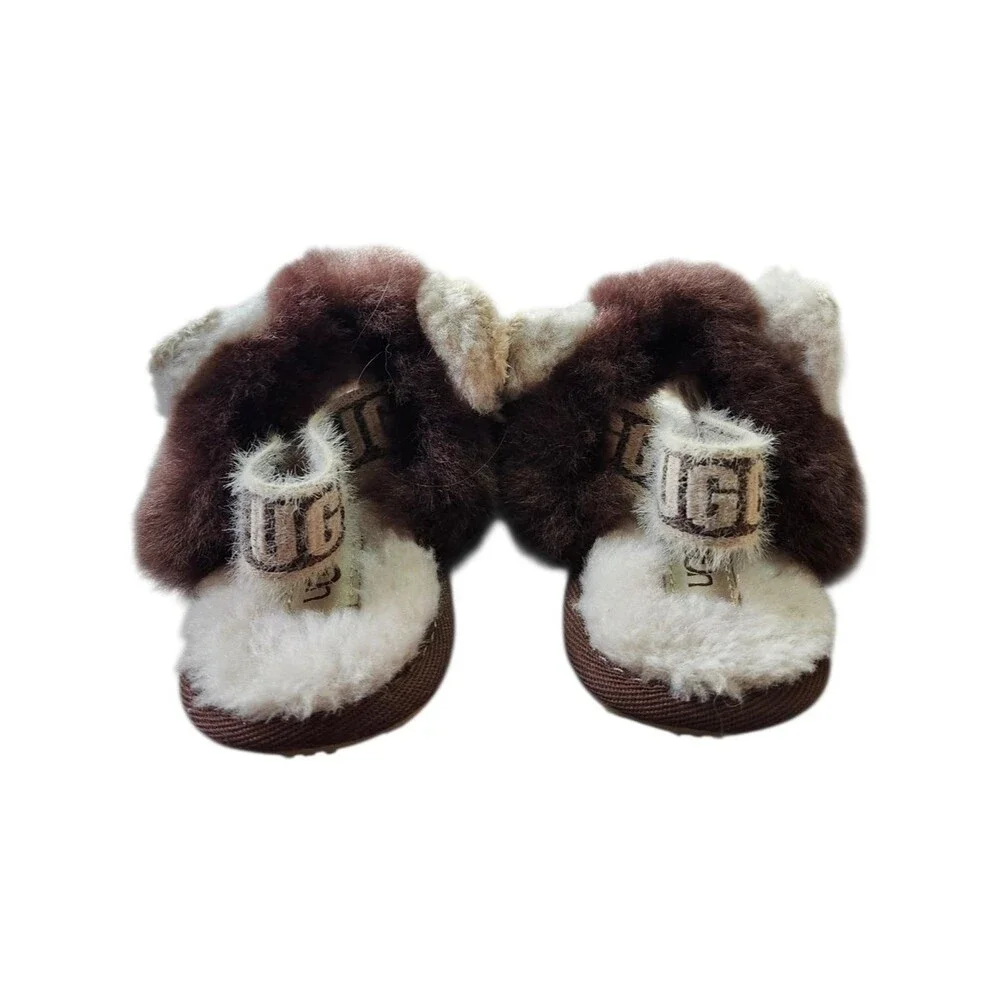 UGG Toddler Fluff Yeah Slide Lion Stuffie Slipper Suede Sheepskin Size 6 EU 22
